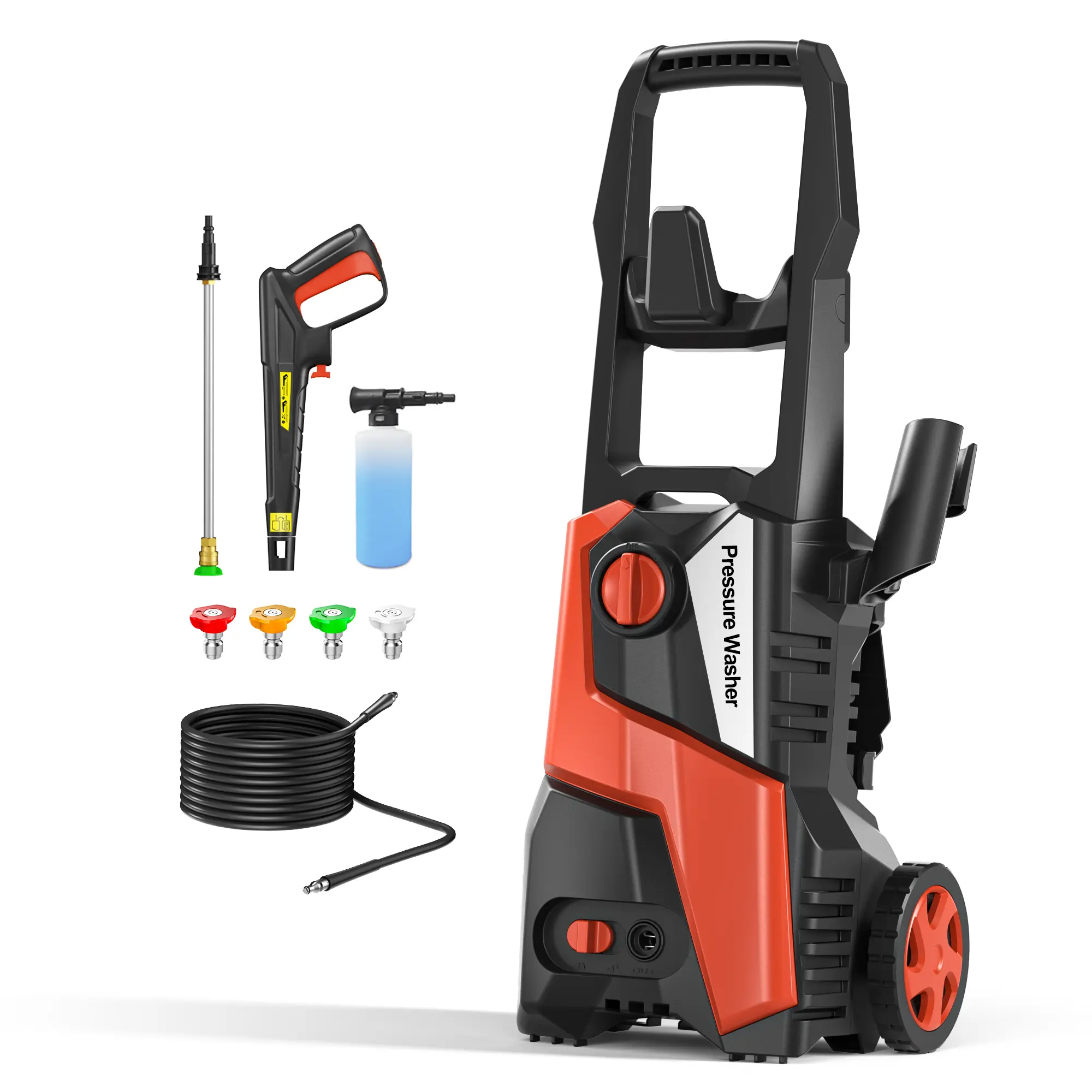 5350PSI MAX 4.0GPM Portable Electric Power Washer, Pressure Washer with 25FT Kink Resistant High Pressure Hose, Rolling Wheel Design, Quick Connect Nozzles and Detergent Dispenser for driveway,fence,car wash,home,outdoor,sidewalk,window,porch