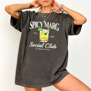 Spicy Marg Shirt, Social Club In Tequila We Trust T-Shirt, Cocktail Graphic Printed Women Tee, Drinking Shirts, Spicy Margarita Shirt, Tequila Lover Gift, Comfy Oversized Graphic Tee, Tops For Women, Womenswear Cotton Fabric Comfort Chic Style