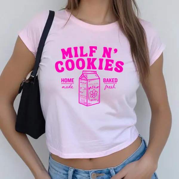 Milf n cookies Shirt stay at home milf Baby Tee, Vintage 90s style top clothing, Unisex graphic Streetwear Baby Tee