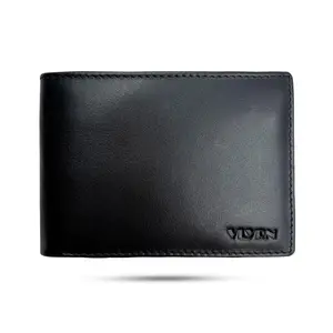 Mens Slim Bifold Leather Wallet with RFID Blocking (Black)
