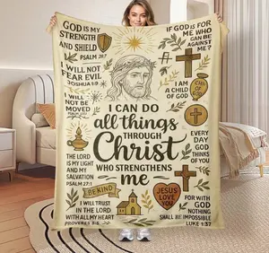 Christian Inspirational Scripture Blanket Faith Quote Throw Cozy Religious Soft Warm Flannel Blanket for Home Office Napping Travel Gift Anime Design