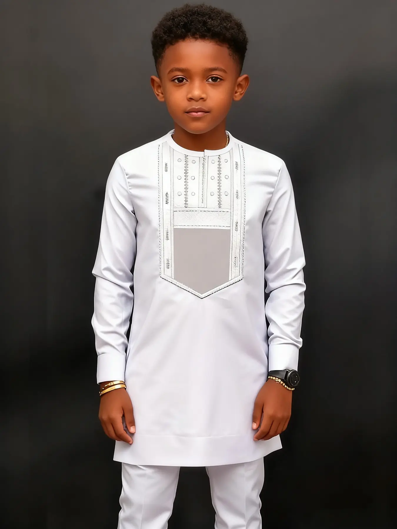 Nigerian Prince Set, Traditional Embroidered Boys' Dress, African Wear, Ethnic Two-Piece Suit, Outfits, Kids Clothing, Clothes