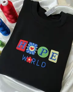 Hope World Embroidered Sweatshirt, Bangtan Merch Embroidery, Kpop Shirt, Namjoon, Jhope, Suga, Jin, Jimin, V, Jungkook