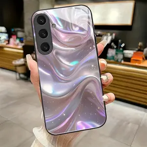 Iridescent Silk Dream  2D pattern suitable for Samsung Galaxy S25 S25edge S25FE S25Plus S25ULTRA 5G Pretty Phone Case,Black Frame Glass Phone Case Individual Design,Is Suitable for Every Holiday Gift