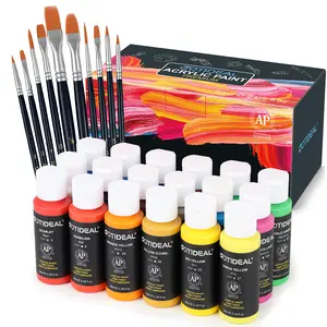 GOTIDEAL Acrylic Paint Set with 10 Brushes, 18 Colors(59ml, 2 oz) Art Craft Paint Non Toxic, Perfect for Hobby Painters, Artist, Adults, Ideal for Canvas Wood Ceramic Paint Supplies art supplies