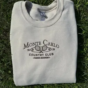 Monte Carlo Embroidered Crewneck Sweatshirt, Monaco Sweater, Country Club Tennis Academy Sweatshirt