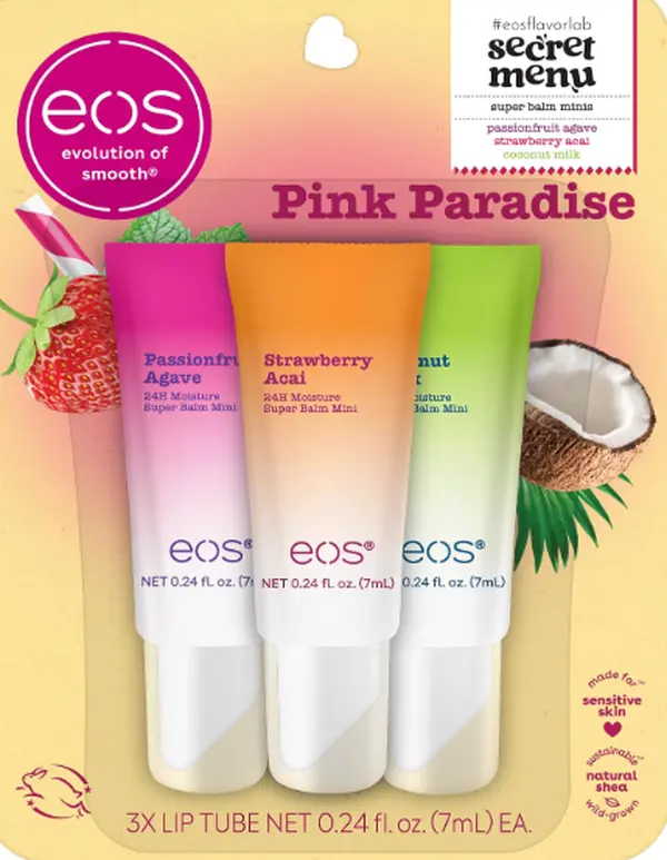eos 24H Moisture Super Balm Minis- Pink Paradise, 0.169 fl oz, 3-Pack