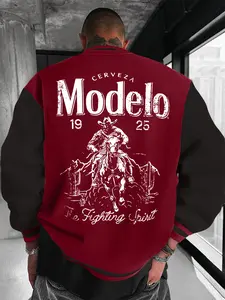 Men's Color Block Baseball Jacket, Retro Style Satin Sleeve Design, Streetwear Hip Hop Outerwear for All Seasons