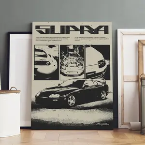 1 Count Wooden Framed Canvas, SUPRA Car Model Illustrated Poster, Vintage Car Print, Modern Art, Fashion Poster, Living Room Bedroom Decoration, Hallway Office Mural, Kitchen, Home Poster, Ideal Gift, High Definition, Waterproof, Artwork