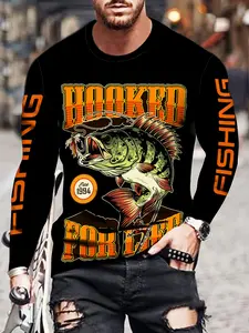 Men's quick-drying T-shirt - Moisture-wicking, long-sleeved protective vest, featuring a fish pattern design, ideal for hiking and outdoor activities, Outdoor sports clothing