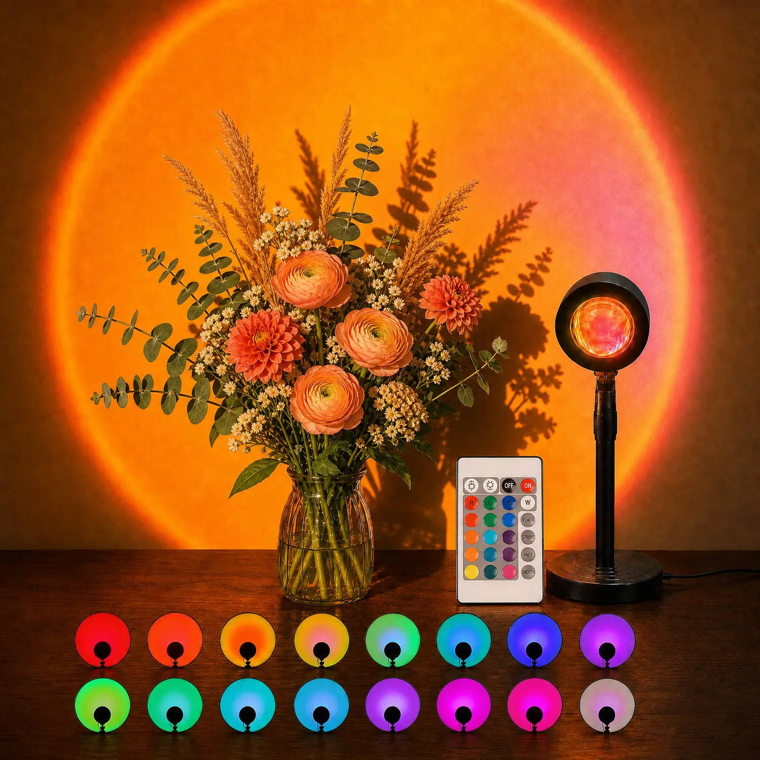 Sunset Lamp Projection, Night Light Rainbow Projector 180° ,16 Color Changing 4 Modes,  Photography, Decorative, Party Decor,Sun Aesthetic Room Decor,RGB Mood Lighting Bedroom,Gifts Girl Kid Adults, 360°Rotation LED Live Photography