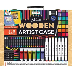 Bendon Deluxe Wooden Art Case with 2 Art pads and 150 counts  artist supplies