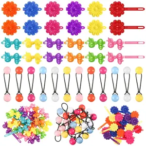 60 count Self Hinge Hair Barrettes Ball Bubble Hair Accessories for Girls Set Plastic Girls Barrettes Clips Assorted Elastic Ponytail Holder  Ball Ties(ovely Style)