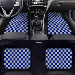 4-Piece Universal Fit Floor Mat Set, Stylish and Blue Checkered Design, Water Absorbent, Non-Slip, Easy to Clean, Perfect for Suvs