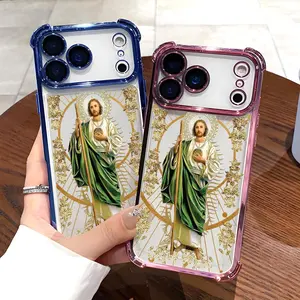 Phone Case: St. Jude Pattern Phone Case, Electroplated Cover with Shockproof Soft TPU Cover for Suitable for a variety of iPhone and samsung  models, from Iphone 15,17 series to Iphone 11 series
