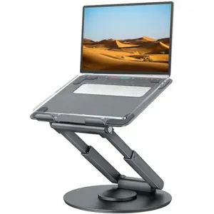 Telescopic Laptop Stand for Desk with 360° Swivel Base, Sit to Stand, Height Adjustable, Portable Riser Holder for Good Posture, Compatible with MacBook Pro, All Laptops 10-17"-Gray