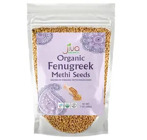 Jiva Organic Fenugreek Seeds 7 Ounce – Non-GMO, Gluten Free, All Natural Fenugreek Spice – Organic Fenugreek Seeds for Hair Growth, Cooking & Sprouting - Methi Seeds for Methi Dana Water - Raw & Natural, Product of India