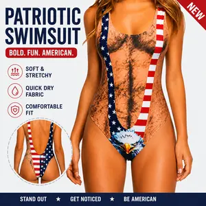 Patriotic One-Piece Swimsuit with Eagle Design and American Flag Accents for Women