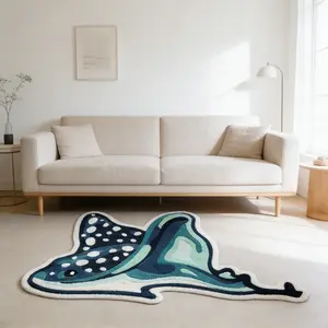 Unique Irregular Shape Devil Fish Ray Carpet Rug, Soft Washable Plush Mat for Living Room Bedroom, Home Decor, Easy Clean, Boho Area Rug