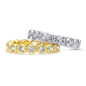 BERRICLE Yellow Gold Flashed Sterling Silver Bubble Rings Statement Stackable Eternity Band Ring Set for Women, Bezel Set Round Cut Cubic Zirconia CZ