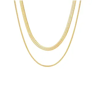 Tewiky 14K Gold/Silver Plated Snake Chain Necklace Herringbone Necklace Gold Choker Zircon Silver Necklaces for Women Gifts Jewelry For Valentine's Day gifts