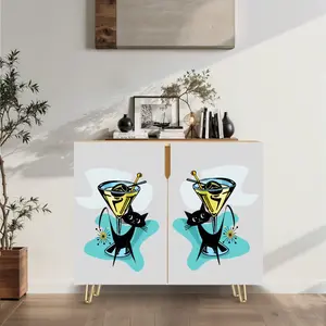 Mid Century Modern Credenza Sideboard, Atomic Martini Cat, Retro Mod Wooden Storage Cabinet