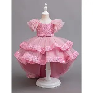 ' dress with short front and long back hem and sequin design, gorgeous visual effect, back to season, trendy cute clothes aged 3-12