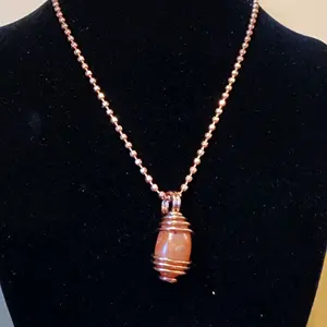 Copper-Wrapped Tumbled Carnelian Pendant – 24” Copper Ball Chain | Confidence, Creativity & Motivation