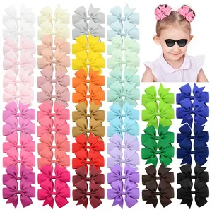 SQ-HDW112 60pcs 3 Inches Boutique Grosgrain Ribbon Pinwheel Hair Bows for Baby Girls, Toddler Bows Hair Clip Birthday Gifts In Pair