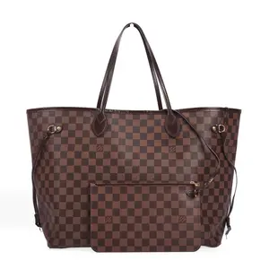 Pre-owned Louis Vuitton Coated Canvas Shoulder Bags Neverfull Damier Ebene Brown 19008127 hz