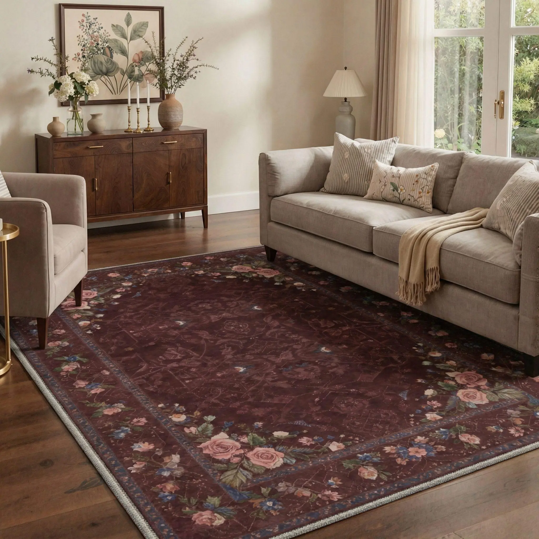 【Deals For You Days】BEIMO Area Rug – Pet Friendly, Non-Slip, Soft, Machine Washable Floor Rug, Home Carpet Ideal for Living Room, Bedroom, Kitchen, Hallway, Stylish Interior Decor ,ARP1984-PETAL