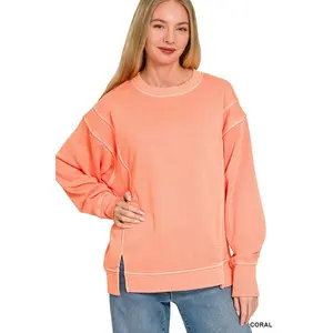 Zenana Pigment Dye Exposed-seam Fleece Sweatshirt