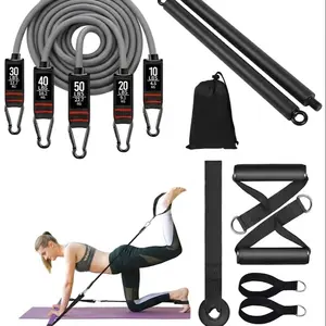 Pilates Bar Kit with Resistance Bands, Adjustable 180lbs 2-Piece Multi-Functional Pilates Bar, Durable Carabiner, Home Gym Equipment