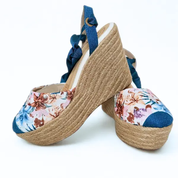 Heels Fashion Sandalia KARINA Handmade Floral Women's Wedge Shoes 7.5cm Heel Exclusive Fabric & Colombian Craftsmanship