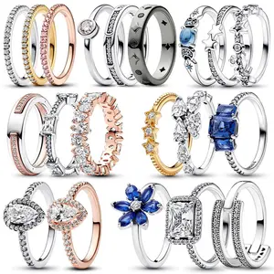 925 Silver Classic Sparkling Meteor Ladies Love Heart Snowflake Ring Girlfriend Festival Exquisite Charm Jewelry