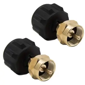 Humwam 2Pcs Solid Brass Propane Refill Adapter, Universal Gas Tank Connector, Easy Fill 1lb Small Bottles From 20lb Large Tanks, Portable Outdoor Gas Transfer Tool