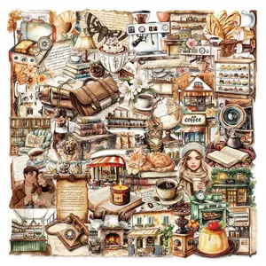 Vintage Coffee Series Sticker, Retro Coffee Themed Decorative Sticker, DIY Decals for Water Bottle, Laptop, Phone Case, Scrapbooking, Journal Making, Screen Protector