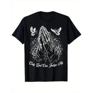 Summer t Shirts Only God Can Judge Me Prayer Hands Chicano Tattoo Doves T-Shirt