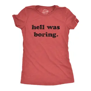 Womens Hell Was Boring T Shirt Funny Halloween Party Devil Satan Graphic Novelty Tee Funny Womens T Shirts Cute Vintage Fashion Casual Ladies T-Shirt Gift Halloween Tops for Women Women's Novelty Tees Red