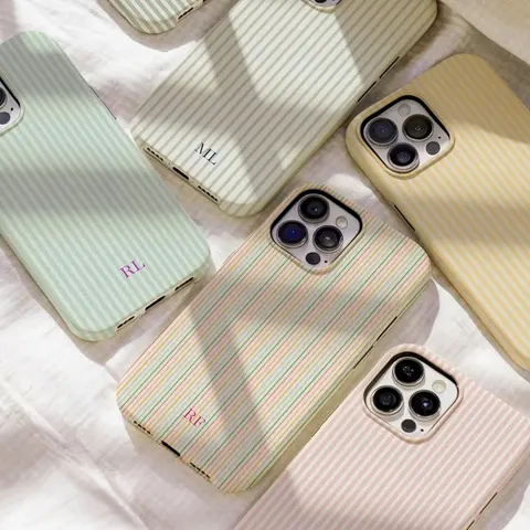Personalized Monogram Stripe Initials Retro Christmas Movie Shockproof Polycarbonate Smartphone Case - Cellphone Cover for iPhone 17/16/15/14/13/12 Pro Max/X/XS & Samsung Galaxy S21-S25 Plus Ultra, Handheld Devices Accessory, Holiday Gift for Film Lovers