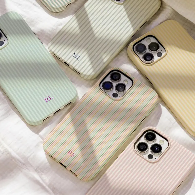 Personalized Monogram Stripe Initials Retro Christmas Movie Shockproof Polycarbonate Smartphone Case - Cellphone Cover for iPhone 17/16/15/14/13/12 Pro Max/X/XS & Samsung Galaxy S21-S25 Plus Ultra, Handheld Devices Accessory, Holiday Gift for Film Lovers