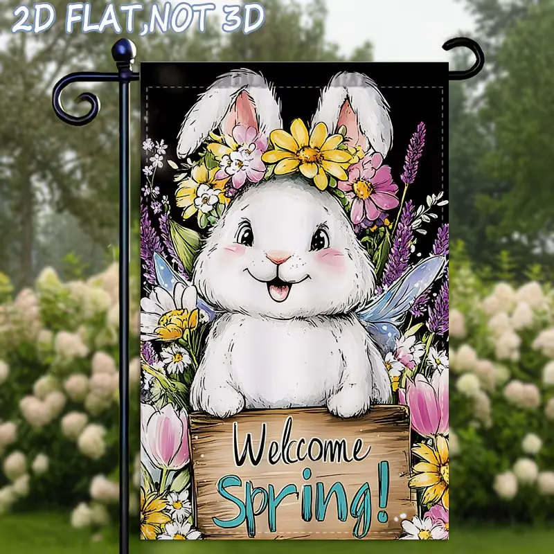 Welcome Spring Bunny Garden Flag, Floral Fairy Rabbit Yard Flag, Whimsical Spring Outdoor Decor 12*18inch