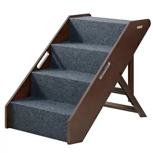 MECO Stakmore Foldable Pet Steps with Solid Hardwood Construction, Espresso