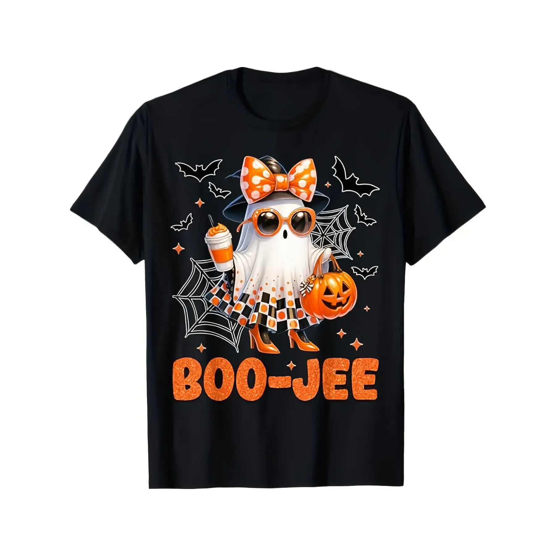 Boo-Jee Ghost Halloween Graphic T-Shirt, Cute Pumpkin Witch Tee for Women and Men