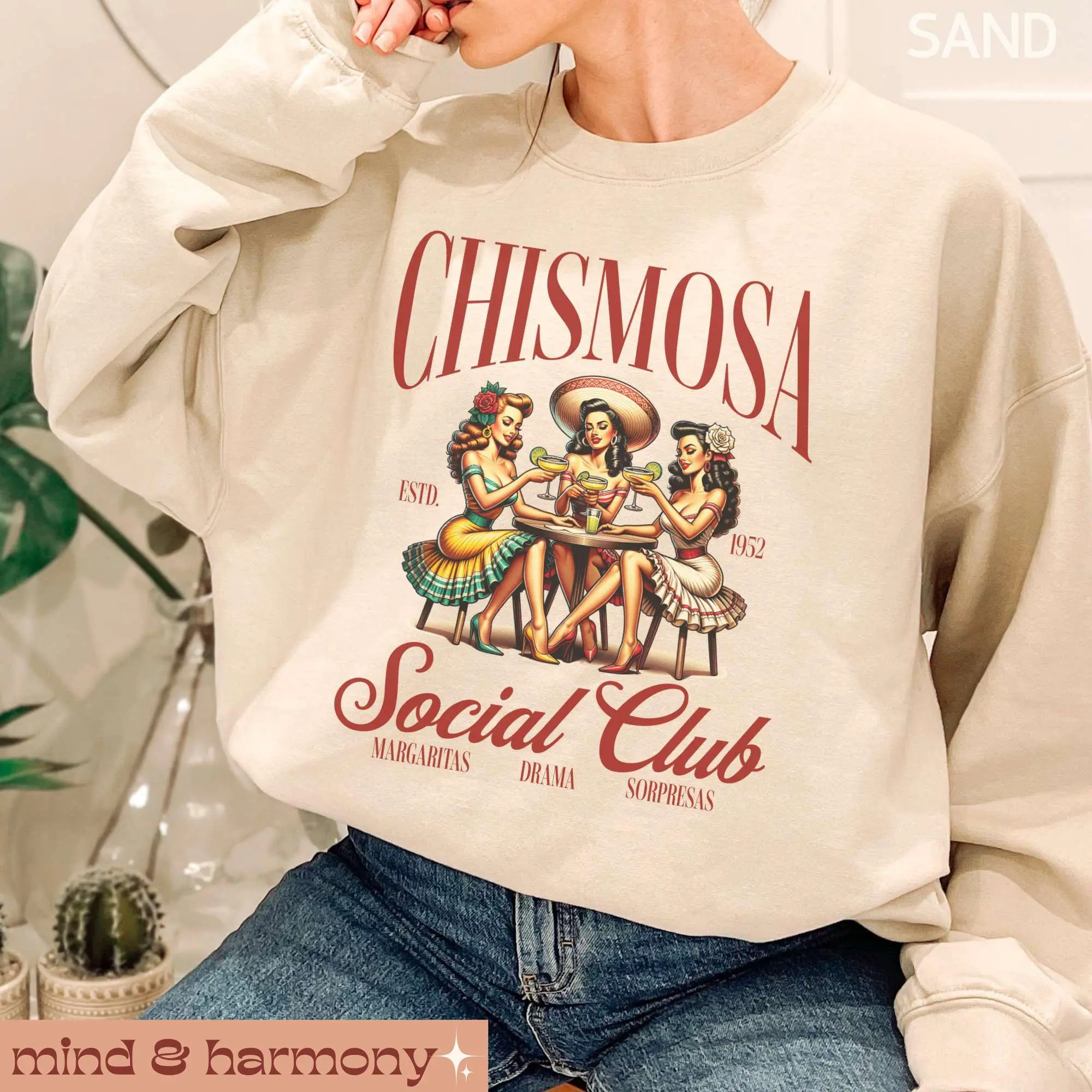 Chismosa Social Club Sweatshirt, Funny Latina Chisme Sweater Hispanic Humor LatinX Mama Gift Retro Mexican Margarita Graphic Crewneck Top