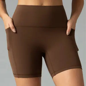 Colorfulkoala Women's No Front Seam Dreamlux High-Waisted Yoga Shorts 6" with Inner Pocket Workout Shorts Bike Shorts