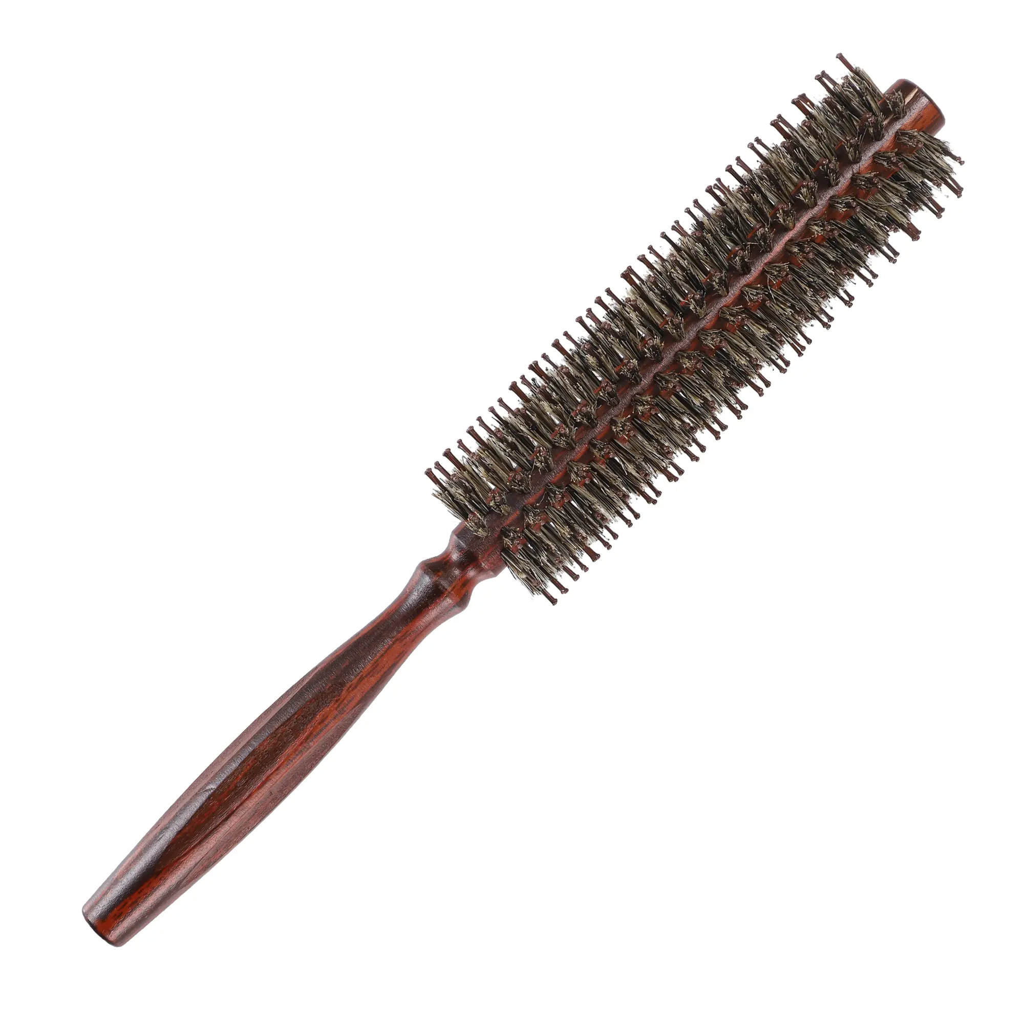 VOCOSTE Nylon Bristle Round Curling Hair Ruled Comb with Wood Handle, Soft Natural Bristle Ruled Brush for Hair Drying Styling, Brown