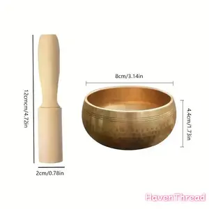Hand Hammered Tibetan Singing Bowl Set, 1 Set Meditation Singing Bowls with Random Color Wooden Stick, Suitable for Yoga, Healing, Chakra Balancing, Percussion Instrument