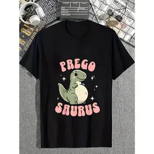 cotton Pregosaurus Cute Retro Mommy Dinosaur Pregnancy Announcement T-Shirt, Small, Black casual Fashion graphic tees for women