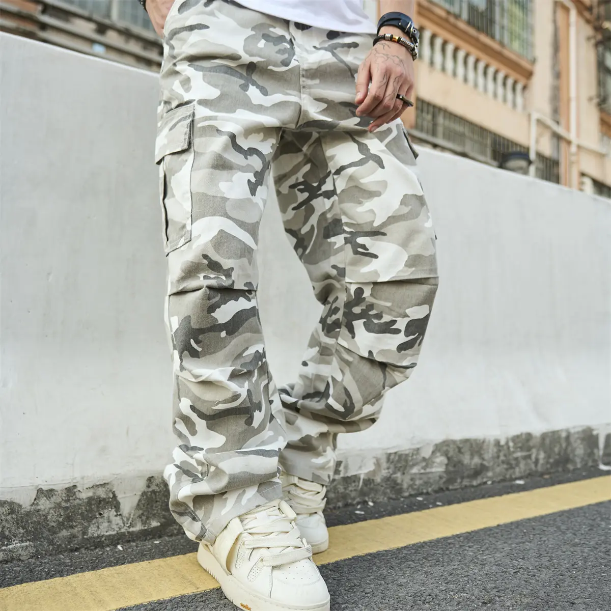 Sneakers White Camouflage Pants Camo Baggy Cargo Pants CYBER